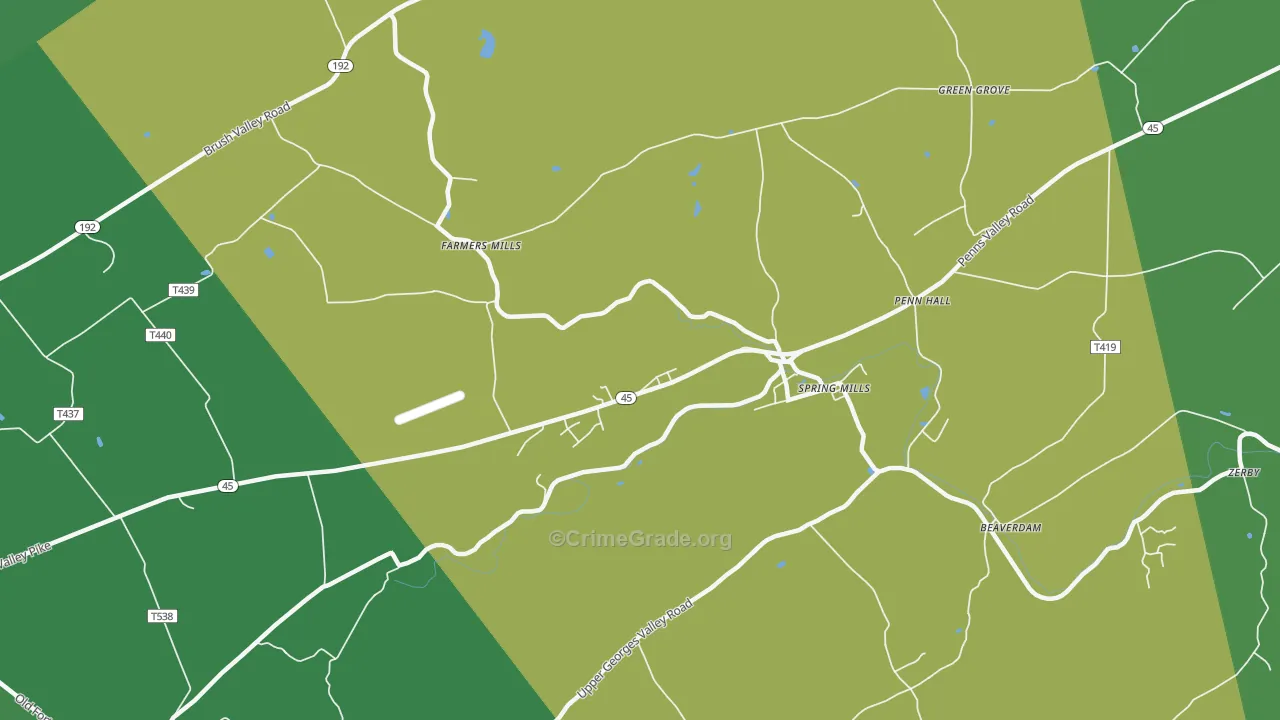 Farmers Mills, PA Map of Theft Rates