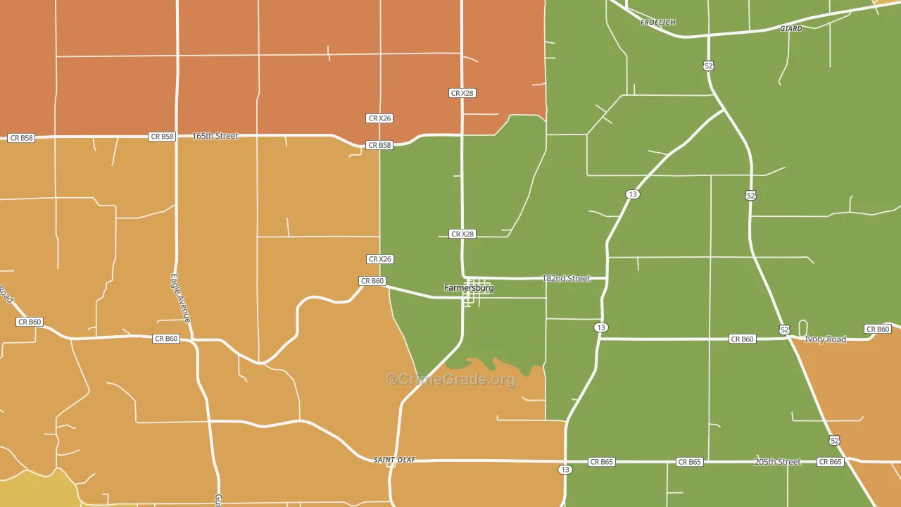 Farmersburg, IA Map of Theft Rates