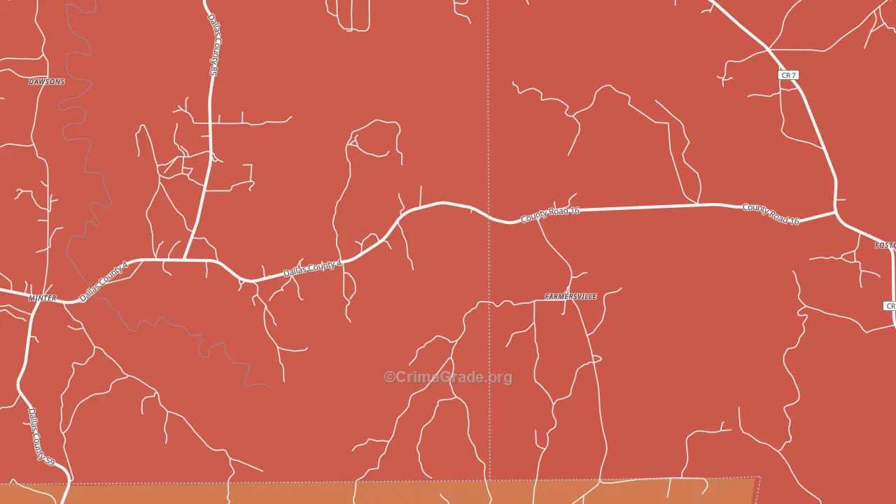 Farmersville, AL Map of Theft Rates