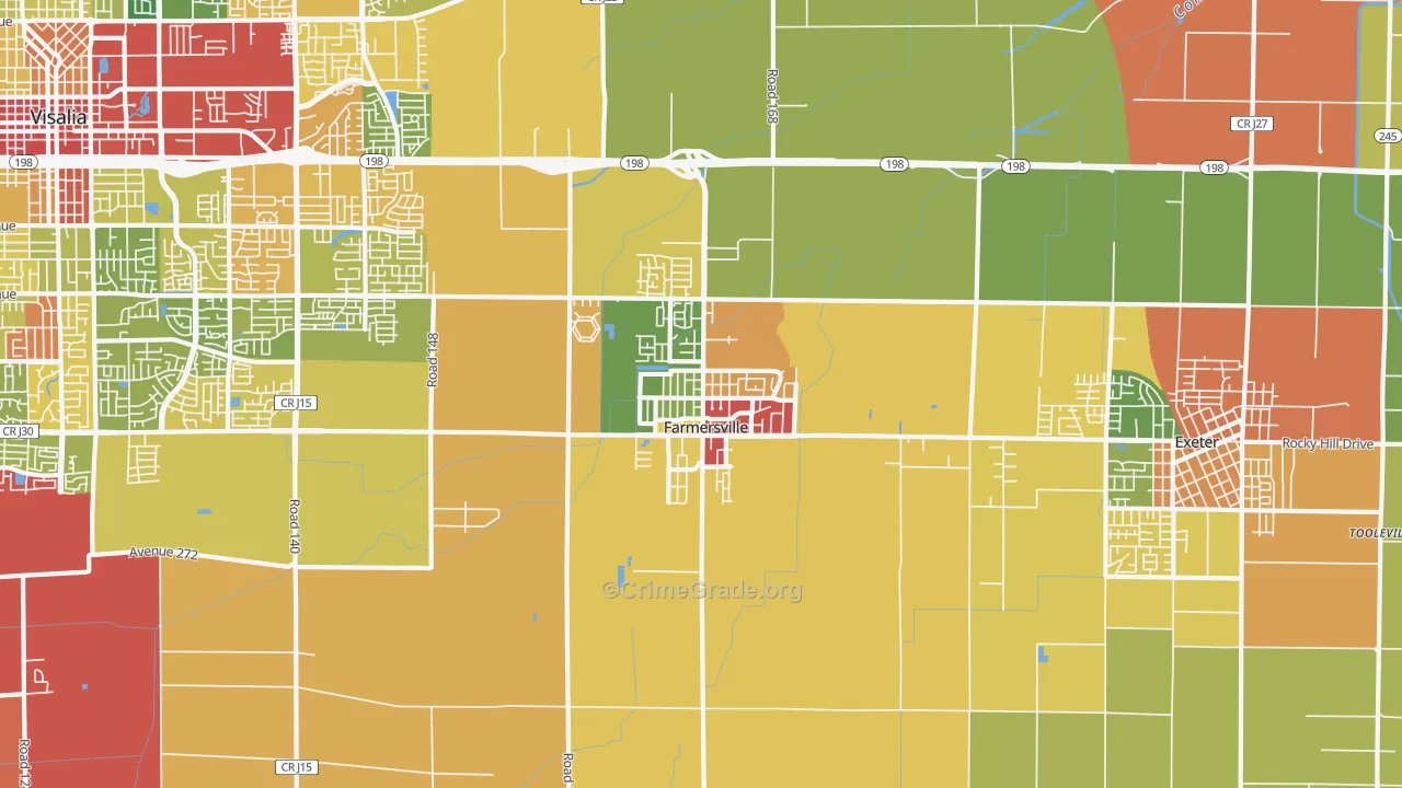 Farmersville, CA Map of Theft Rates