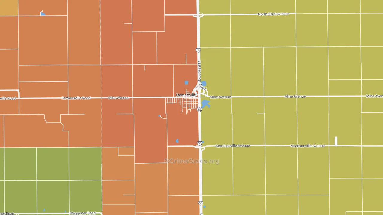 Farmersville, IL Map of Theft Rates