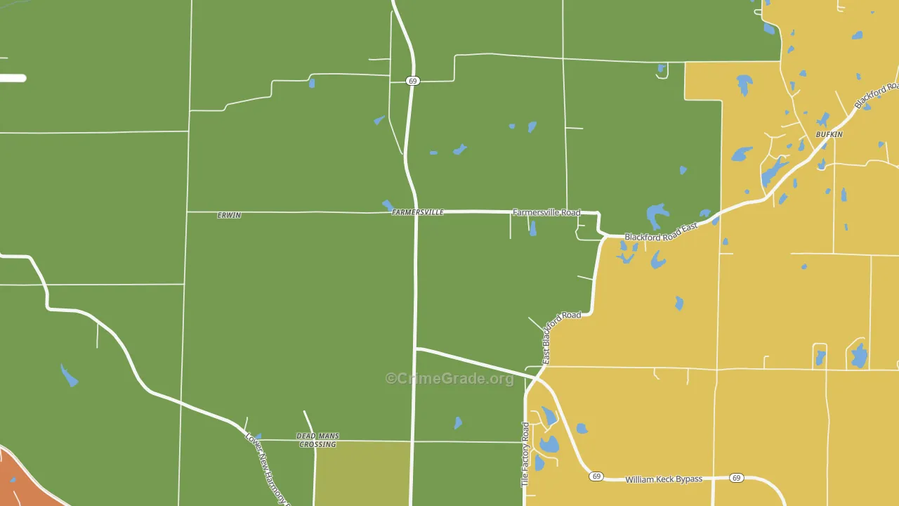 Farmersville, IN Map of Theft Rates