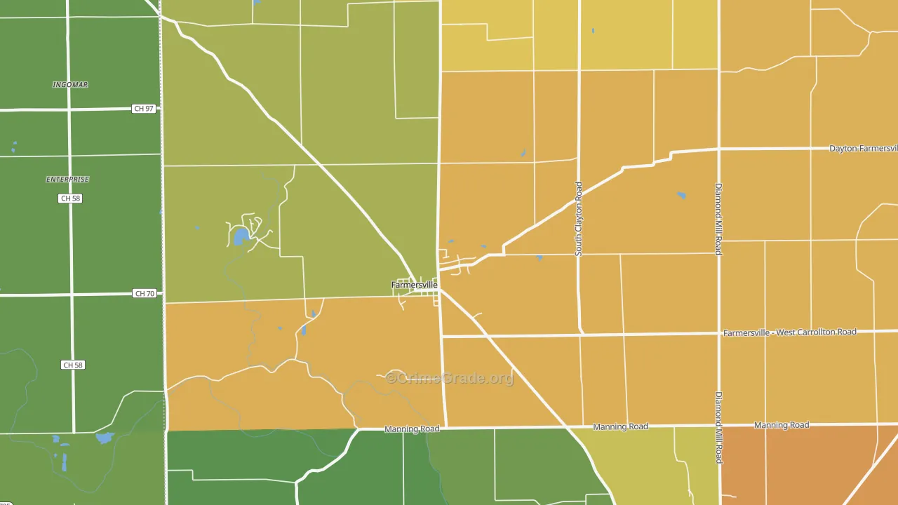 Farmersville, OH Map of Theft Rates