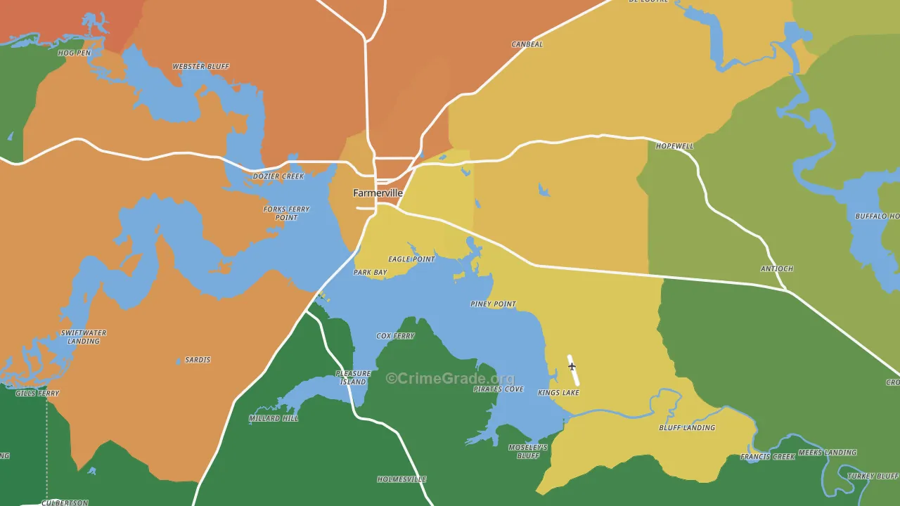 Farmerville, LA Map of Theft Rates