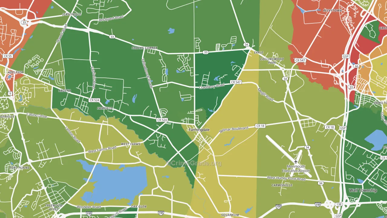 Farmingdale, NJ Map of Theft Rates