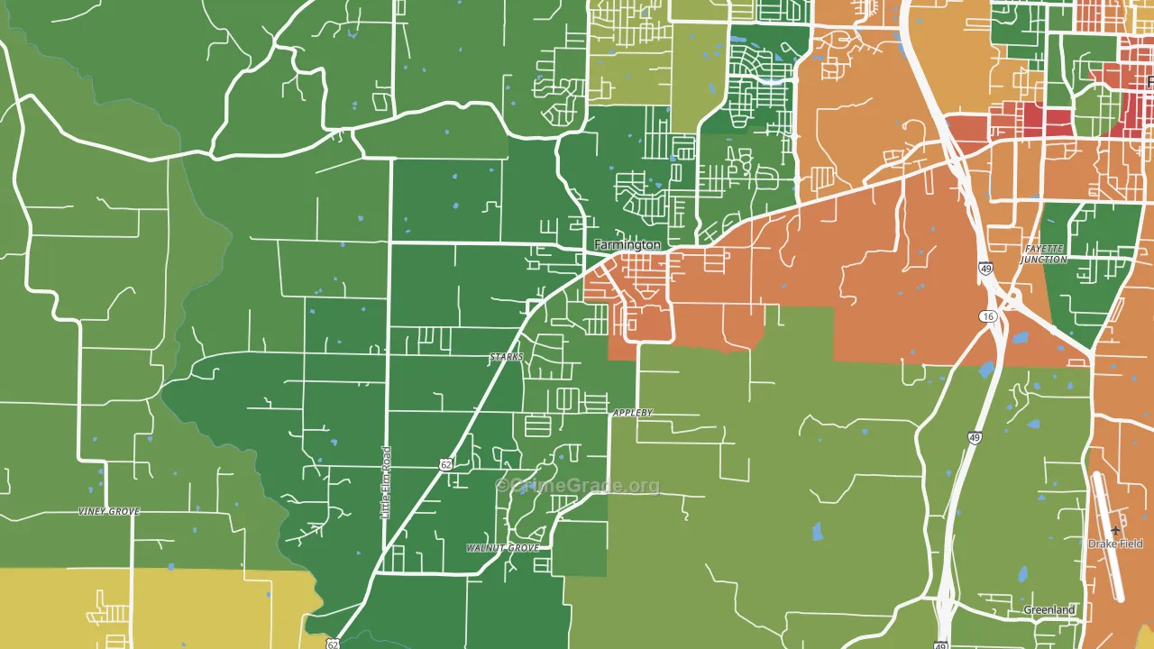 Farmington, AR Map of Theft Rates