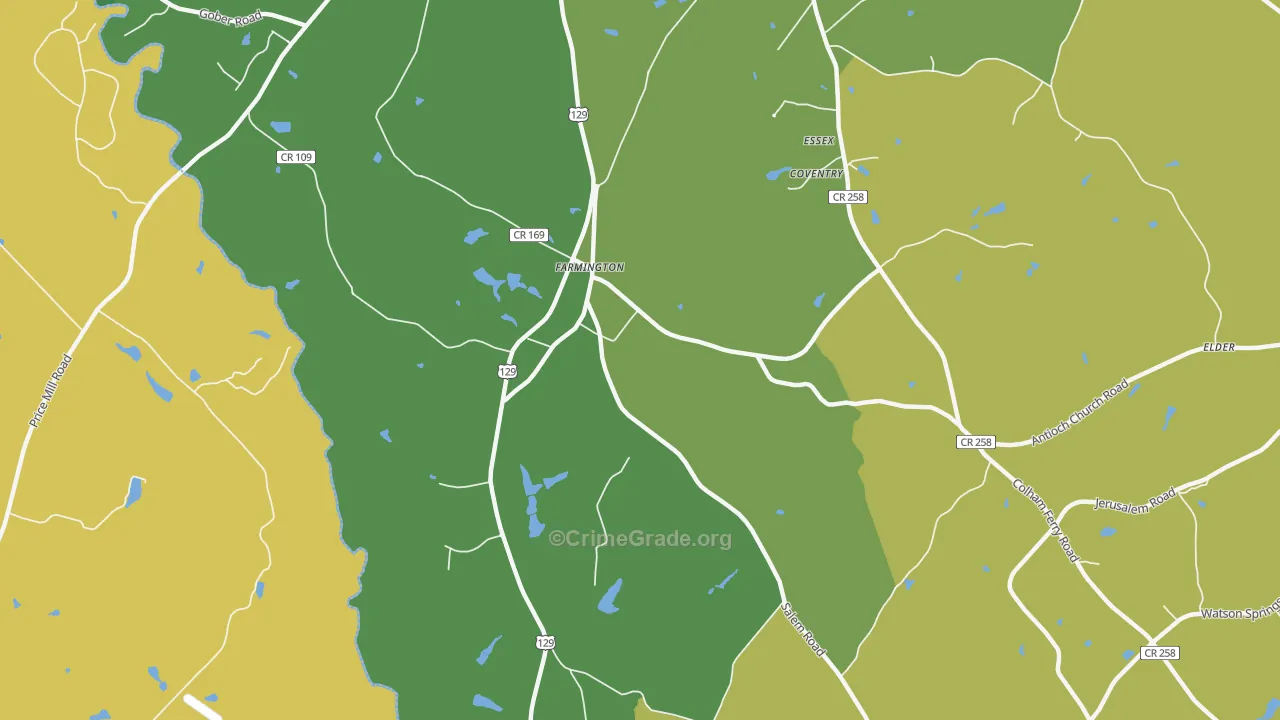Farmington, GA Map of Theft Rates