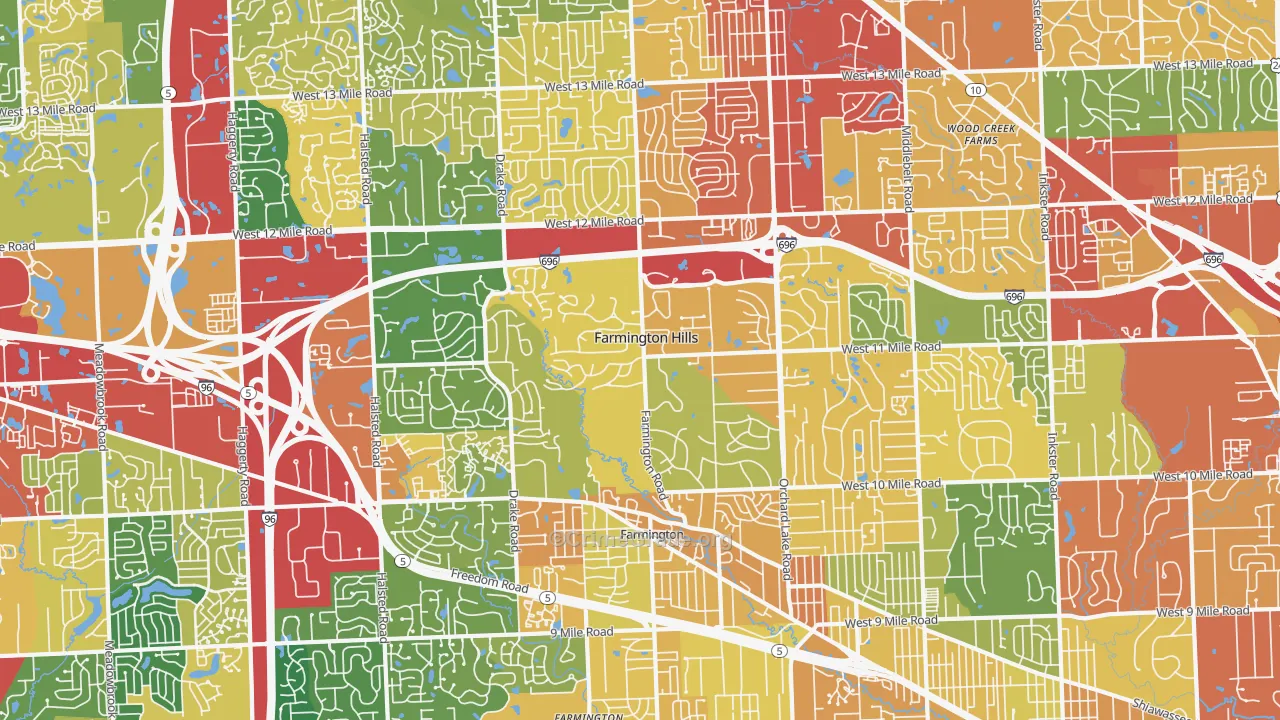 Farmington Hills, MI Map of Theft Rates