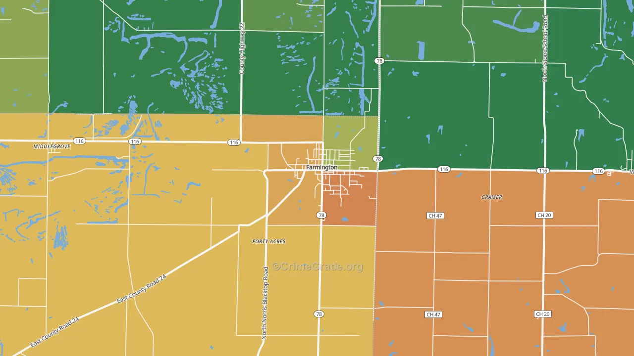 Farmington, IL Map of Theft Rates