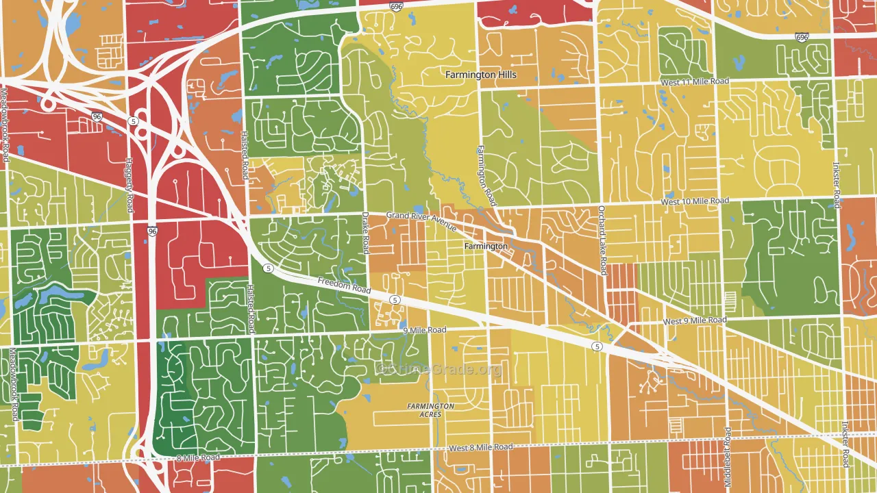 Farmington, MI Map of Theft Rates