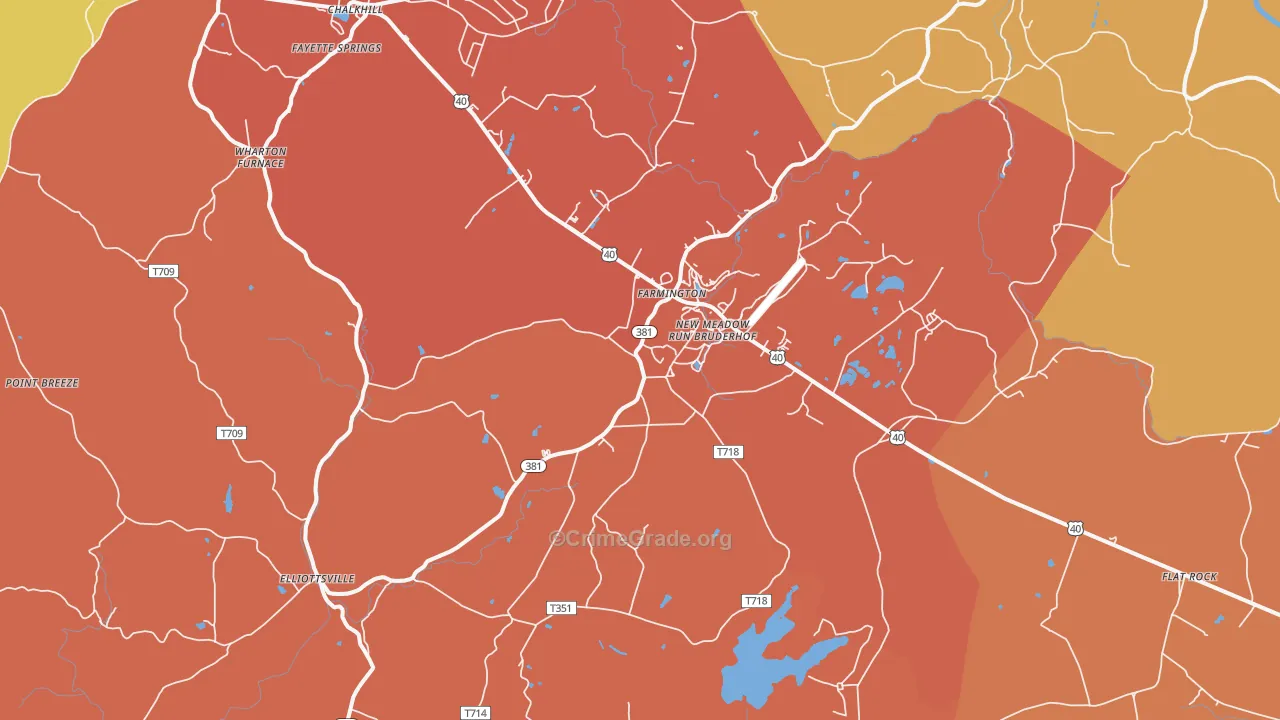 Farmington, PA Map of Theft Rates