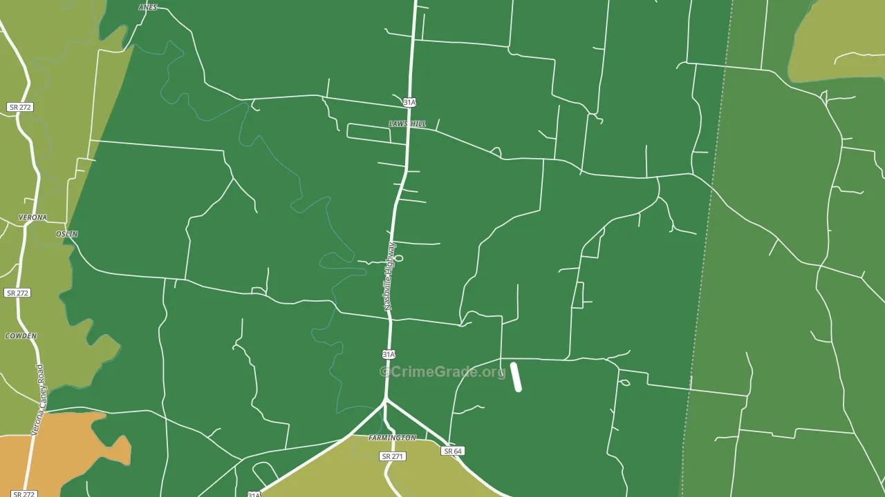 Farmington, TN Map of Theft Rates