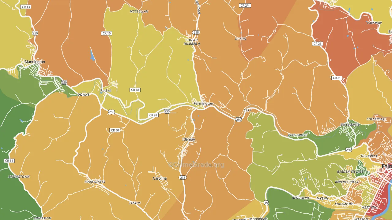 Farmington, WV Map of Theft Rates