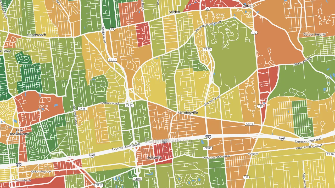Farmingville, NY Map of Theft Rates