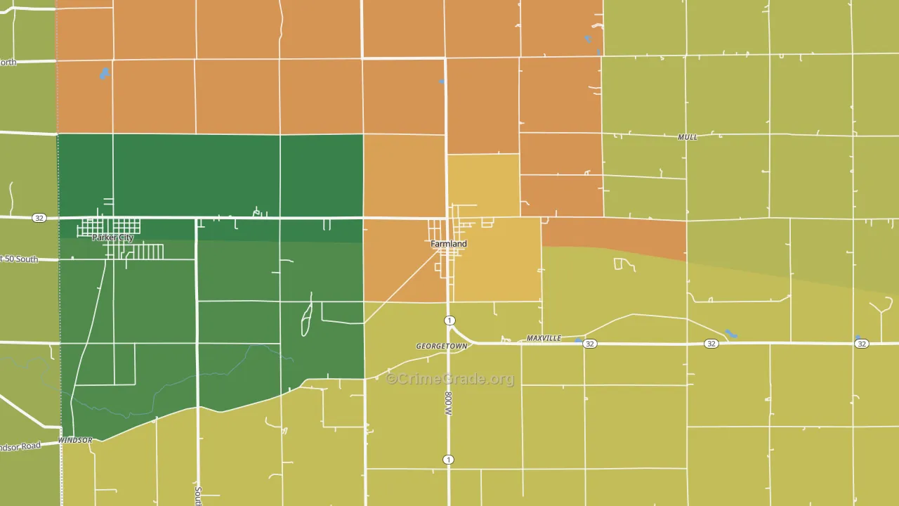 Farmland, IN Map of Theft Rates