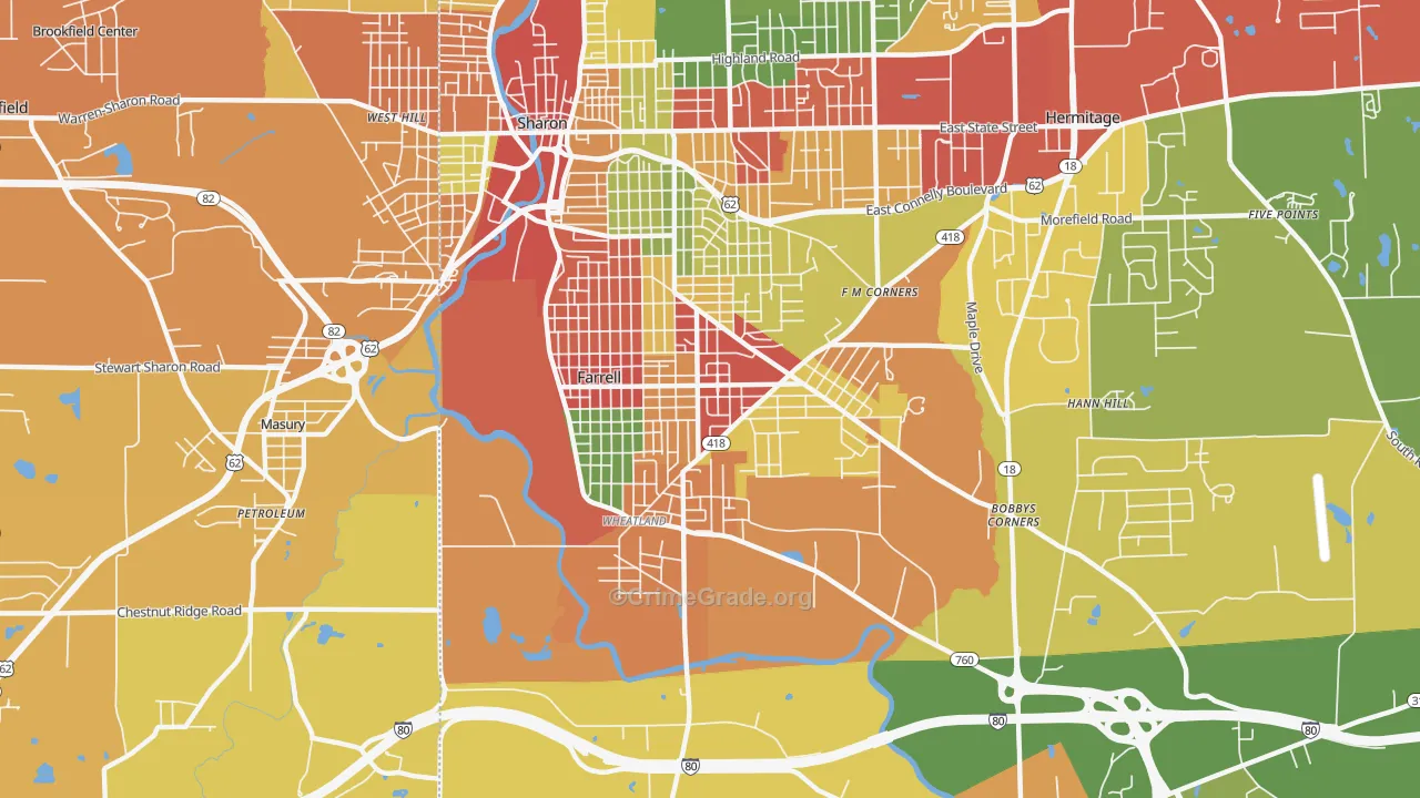 Farrell, PA Map of Theft Rates