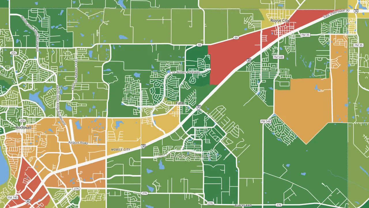 Fate, TX Map of Theft Rates