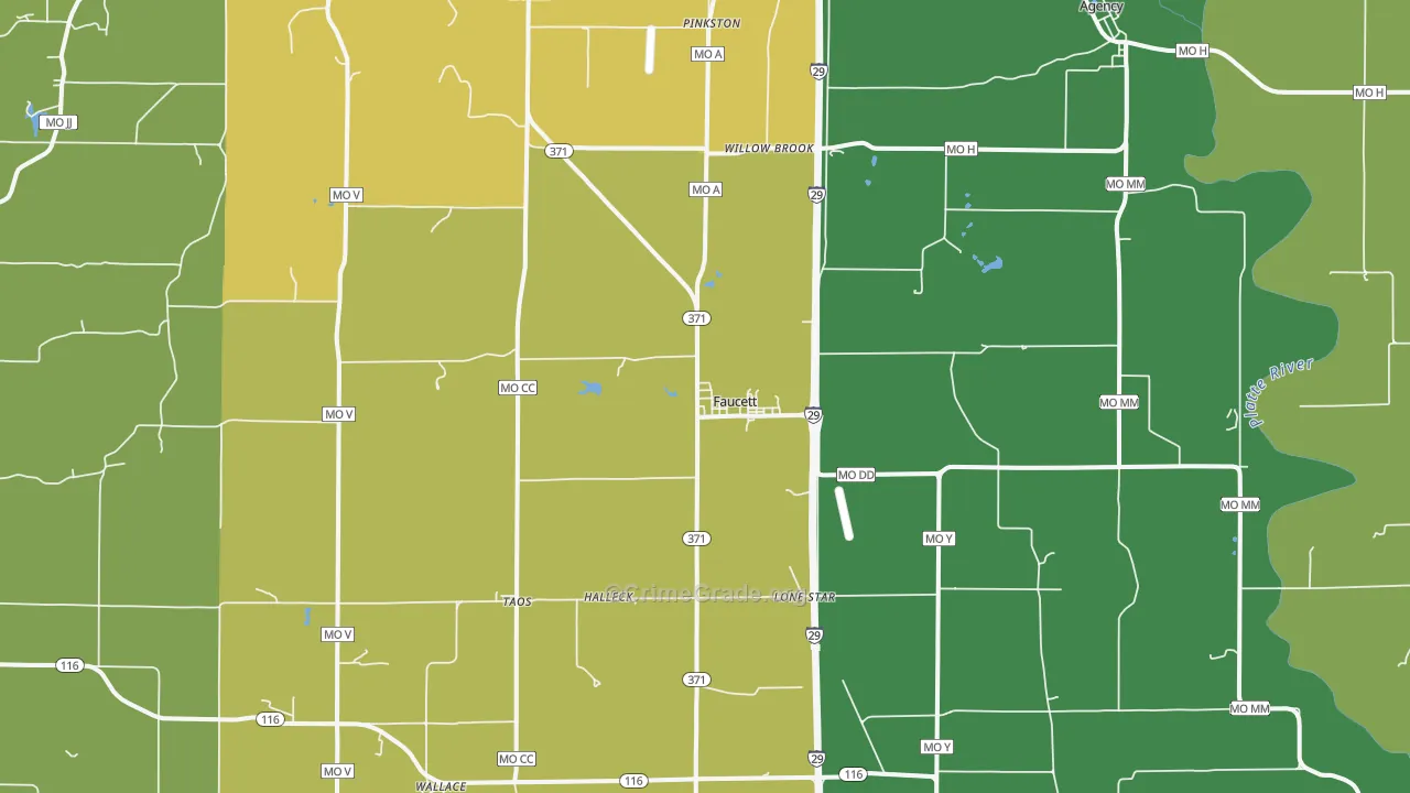 Faucett, MO Map of Theft Rates