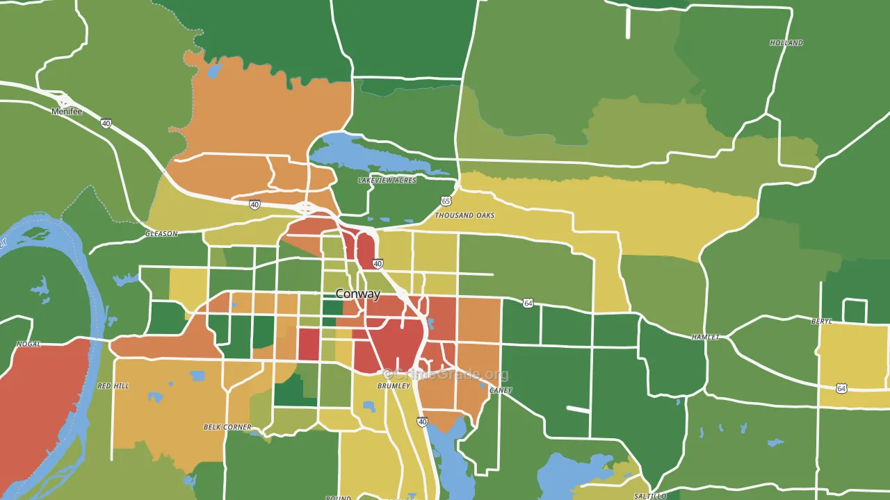 Faulkner County, AR Map of Theft Rates