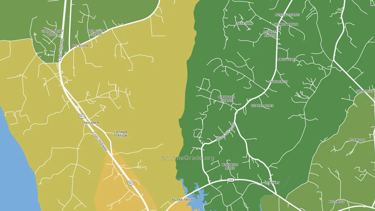 Faulkner, MD Map of Theft Rates
