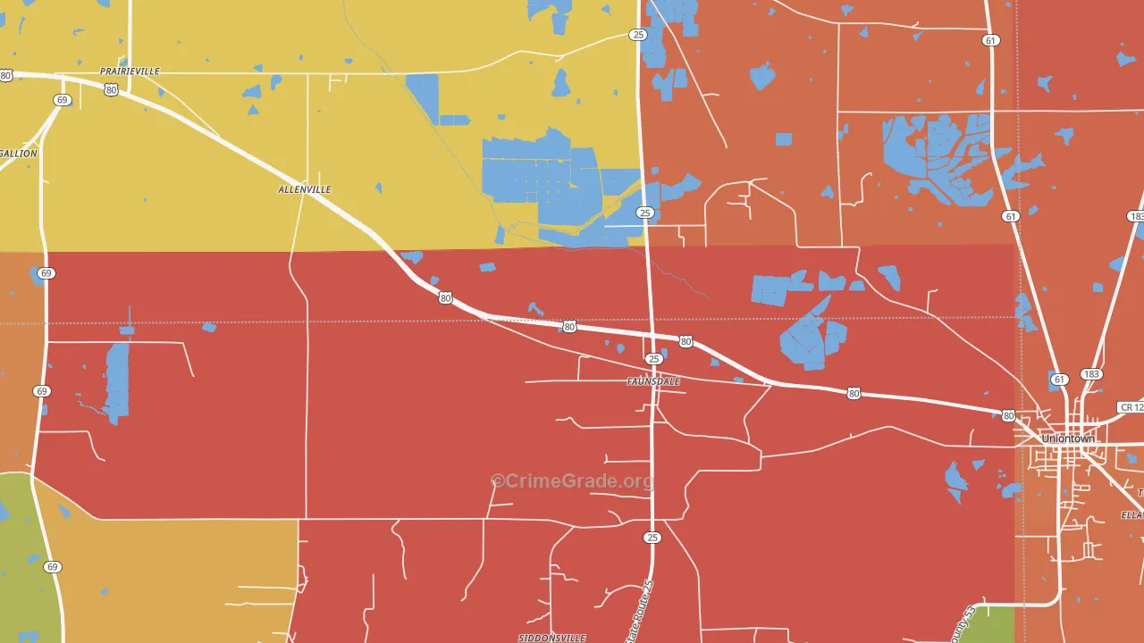 Faunsdale, AL Map of Theft Rates