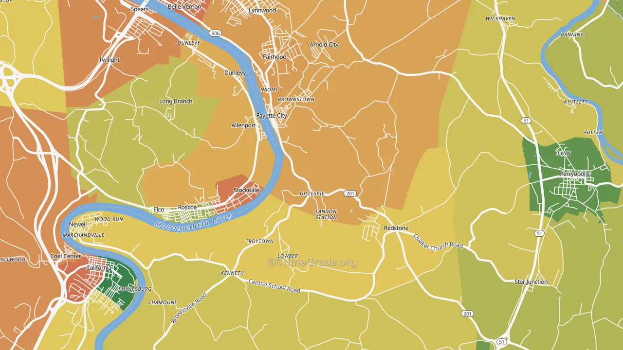 Fayette City, PA Map of Theft Rates