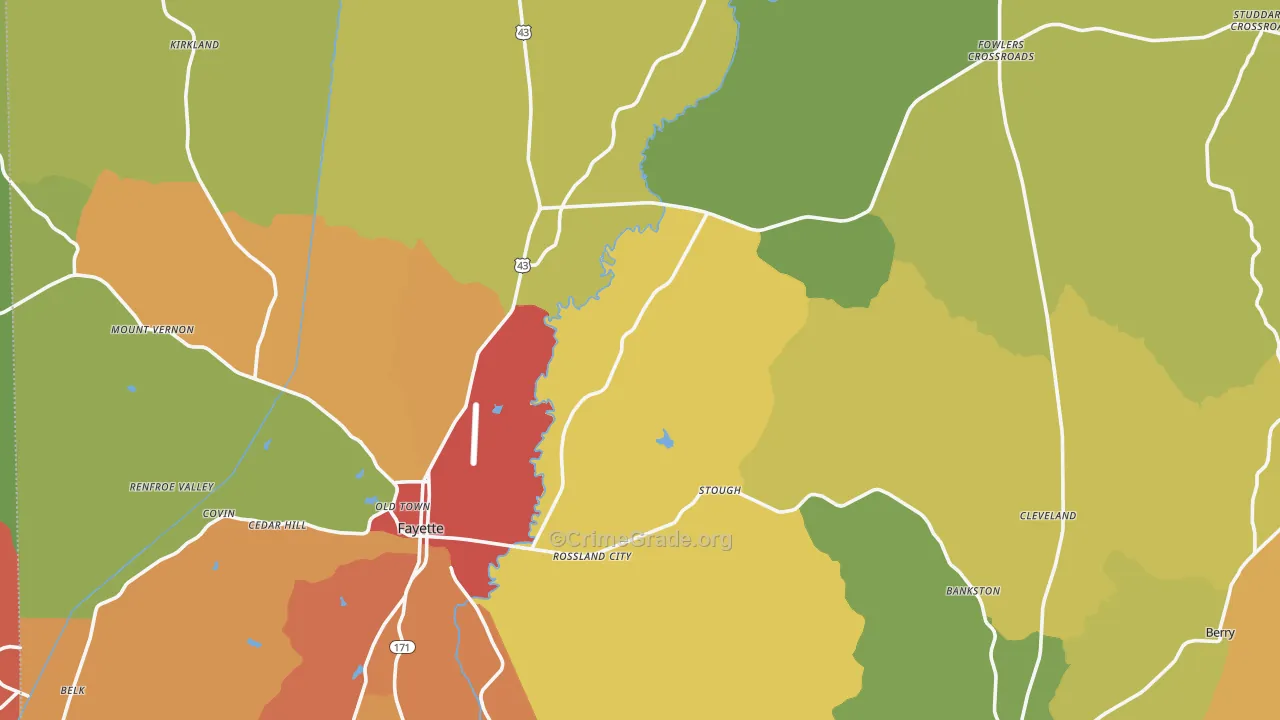 Fayette County, AL Map of Theft Rates