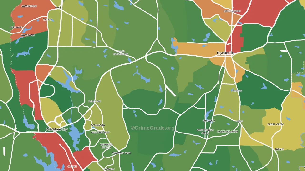 Fayette County, GA Map of Theft Rates