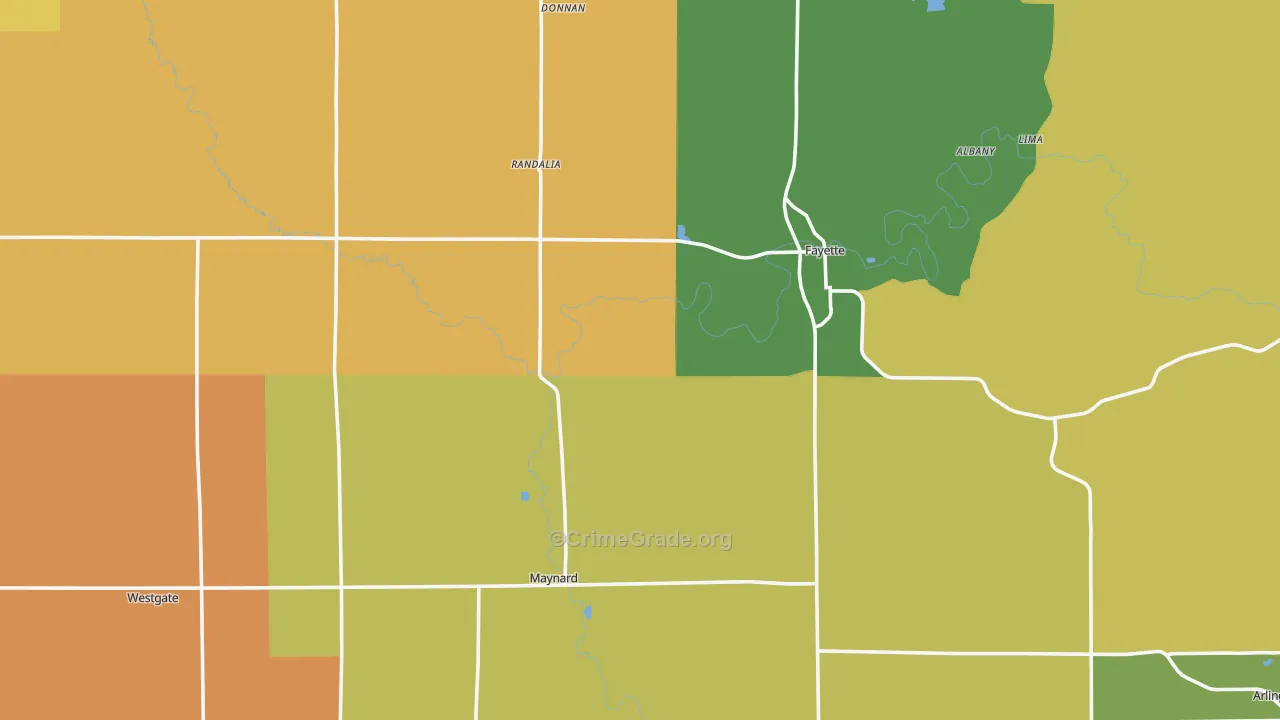 Fayette County, IA Map of Theft Rates