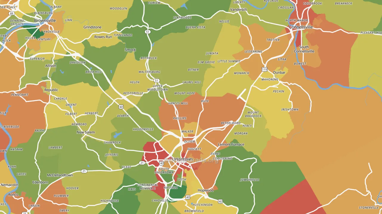 Fayette County, PA Map of Theft Rates