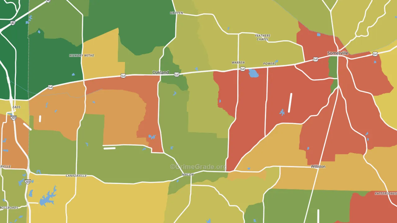 Fayette County, TN Map of Theft Rates