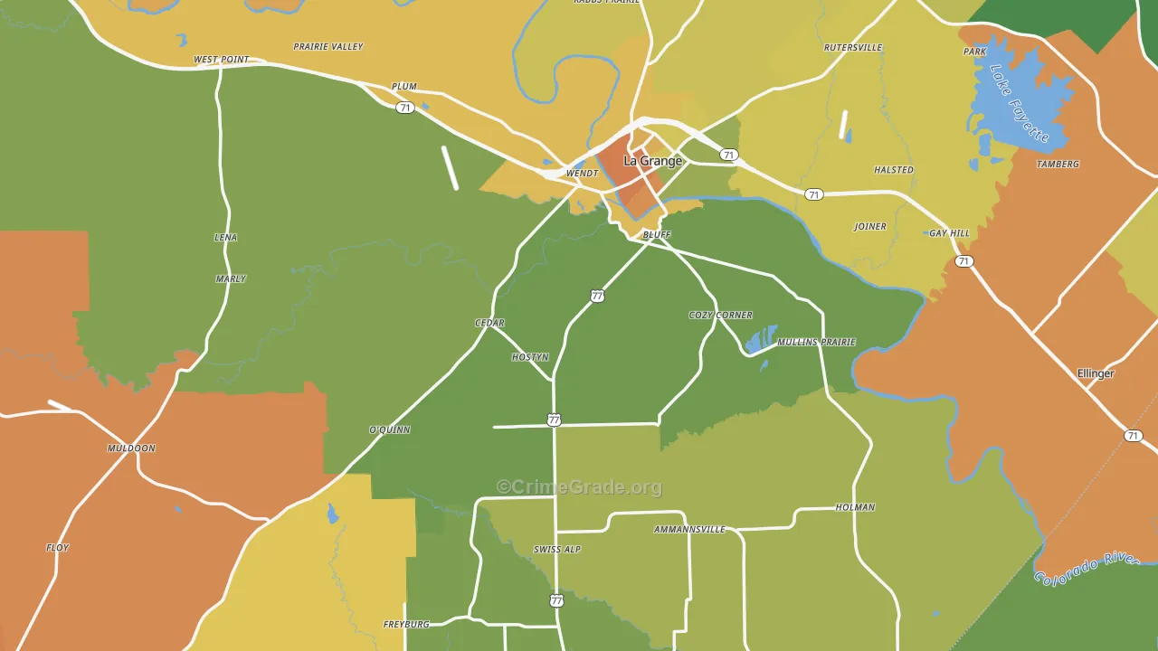 Fayette County, TX Map of Theft Rates