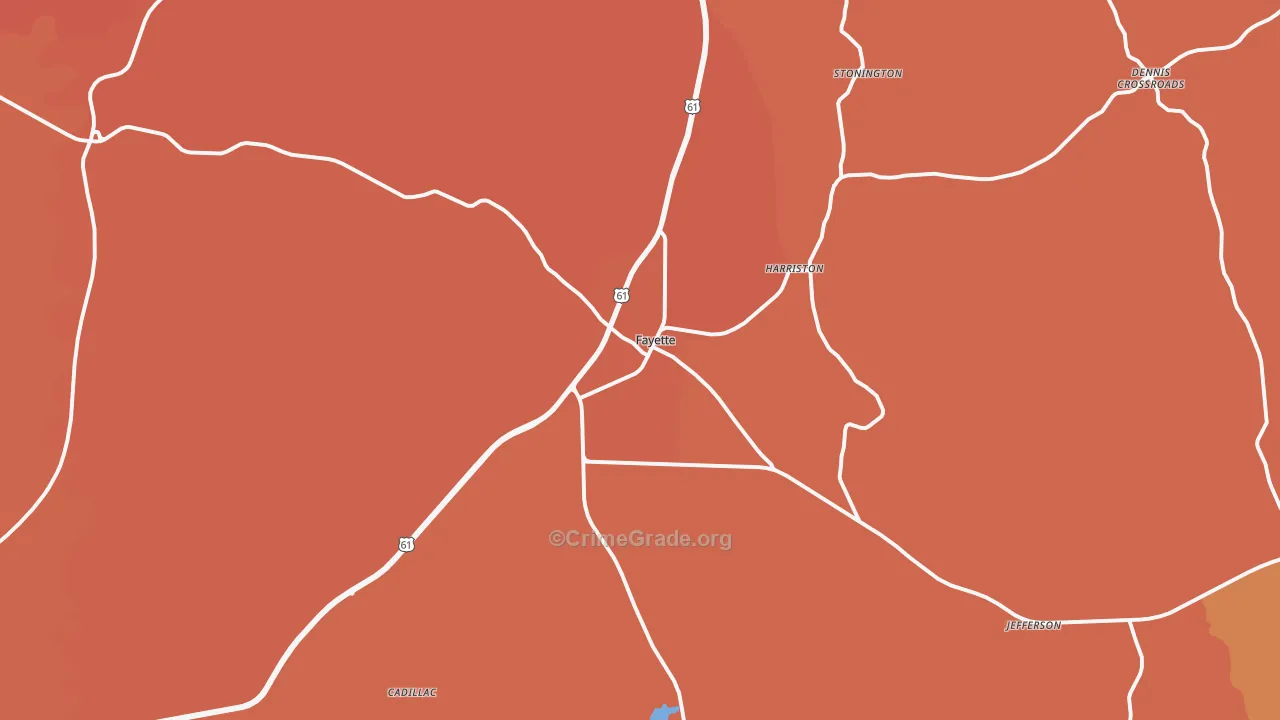Fayette, MS Map of Theft Rates