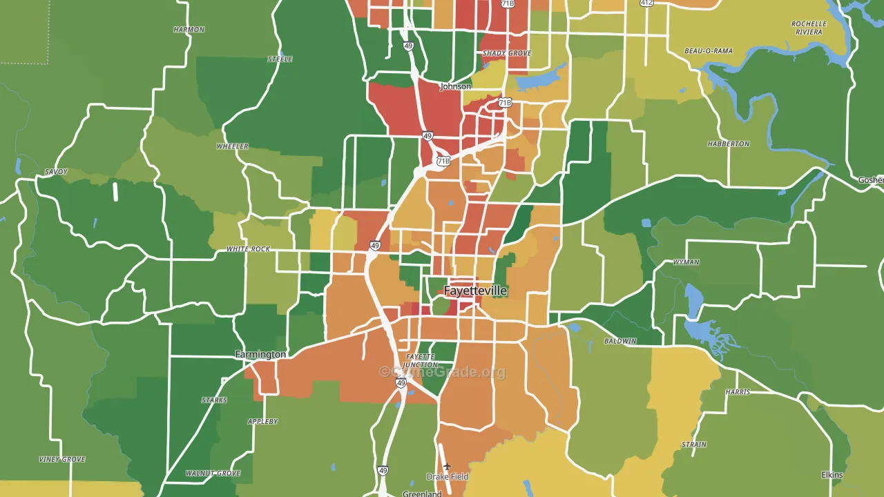 Fayetteville, AR Map of Theft Rates