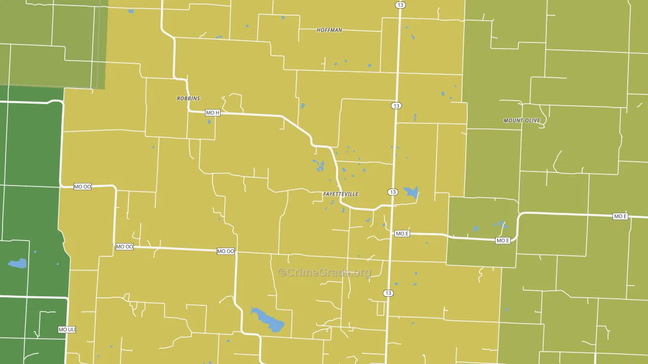 Fayetteville, MO Map of Theft Rates