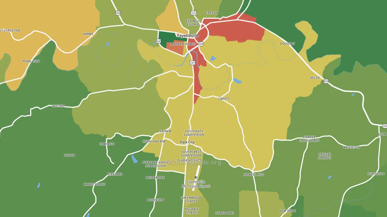 Fayetteville, TN Map of Theft Rates