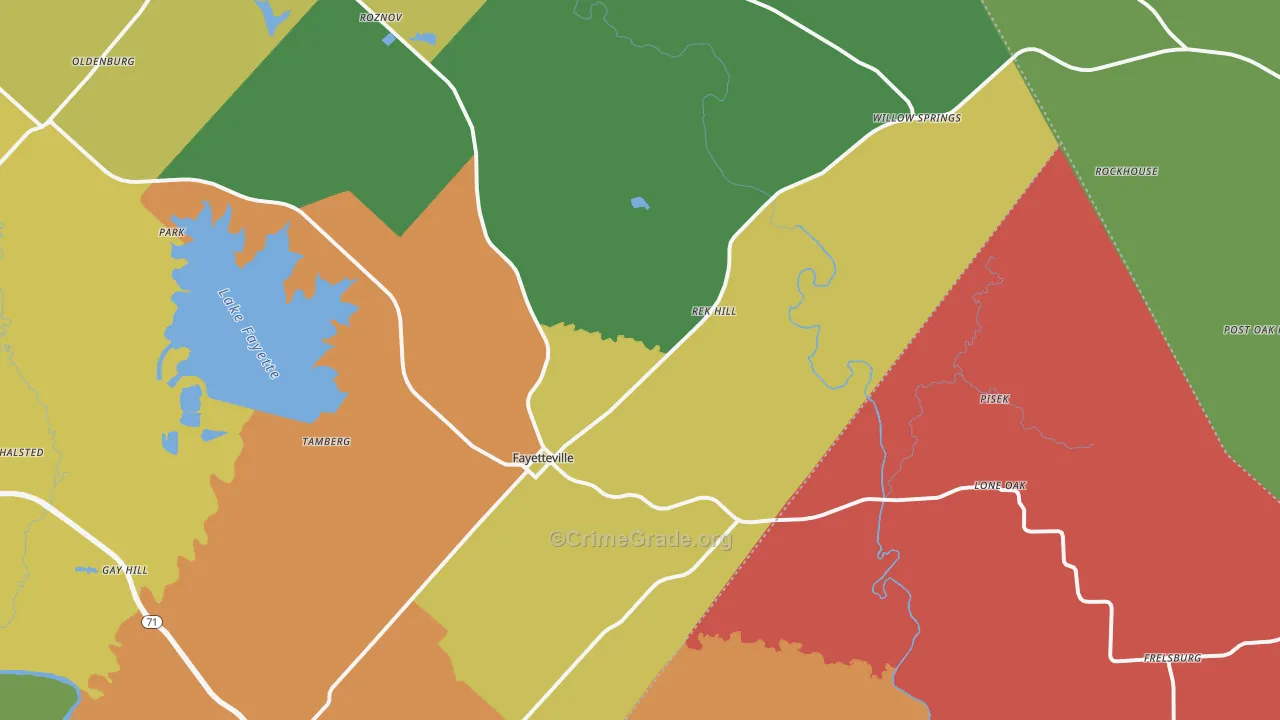 Fayetteville, TX Map of Theft Rates