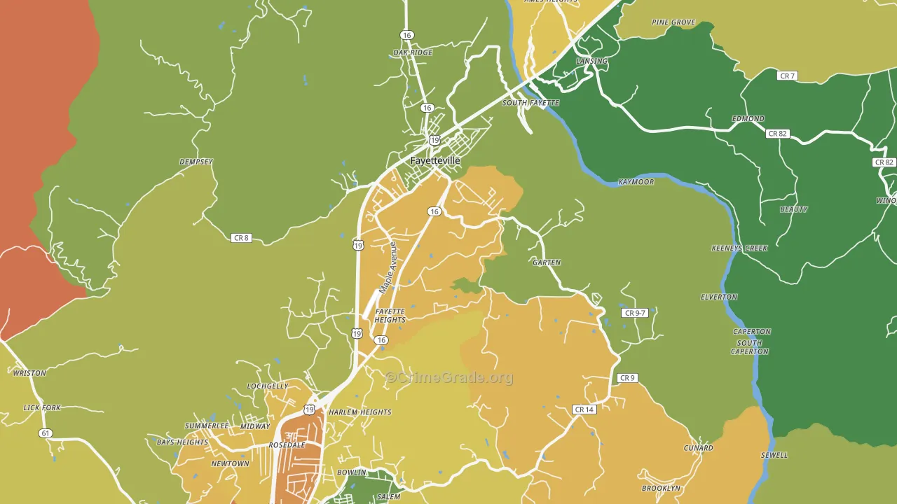 Fayetteville, WV Map of Theft Rates