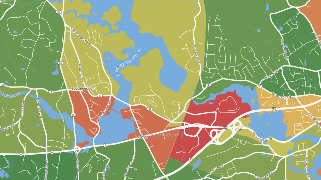 Fayville, MA Map of Theft Rates
