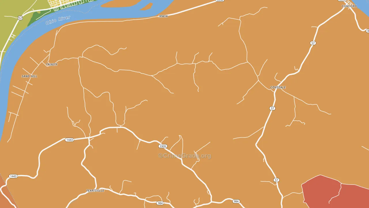 Fearisville, KY Map of Theft Rates