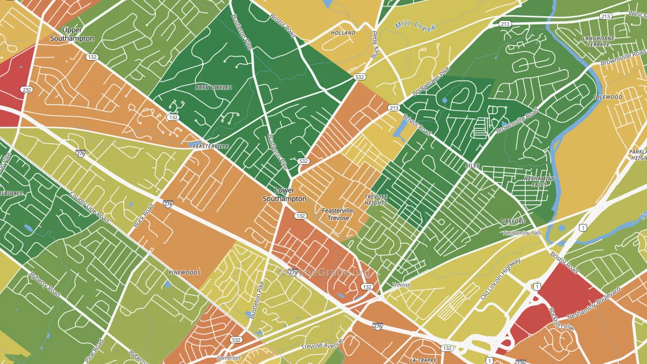 Feasterville, Feasterville-Trevose, PA Map of Theft Rates