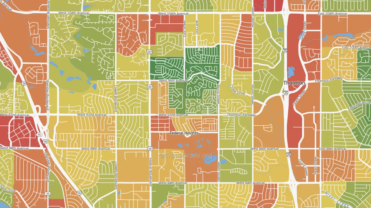 Federal Heights, CO Map of Theft Rates