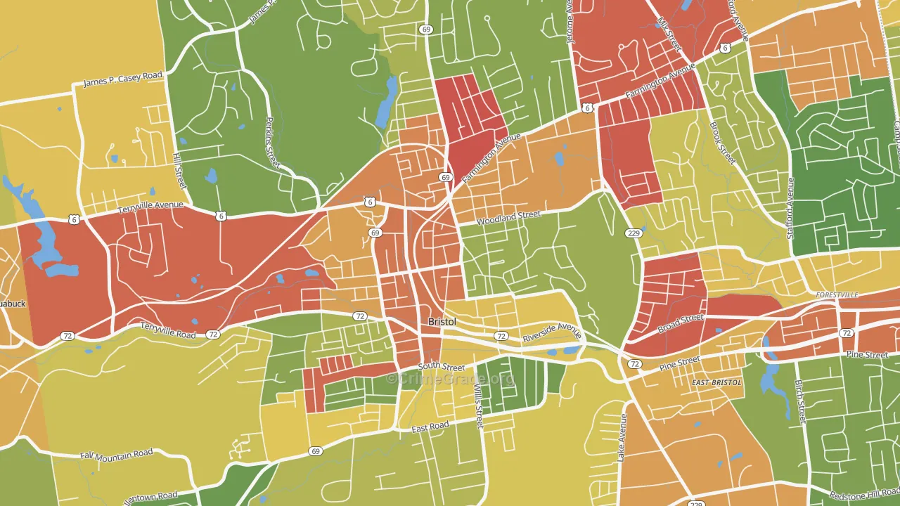 Federal Hill Historic District, Bristol, CT Map of Theft Rates