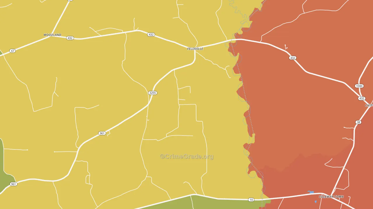 Felixville, LA Map of Theft Rates