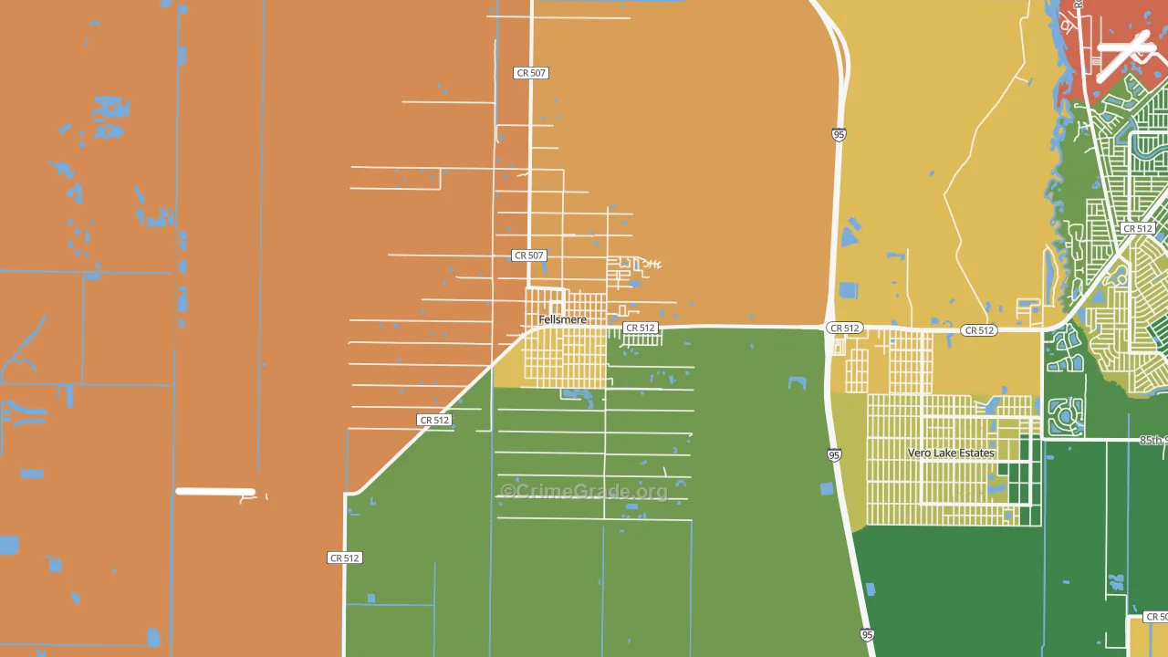 Fellsmere, FL Map of Theft Rates