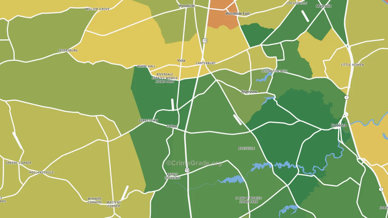 Felton, DE Map of Theft Rates