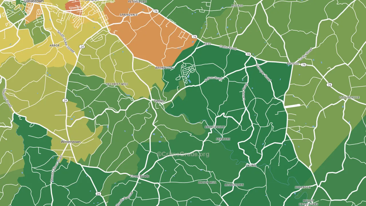 Felton, PA Map of Theft Rates