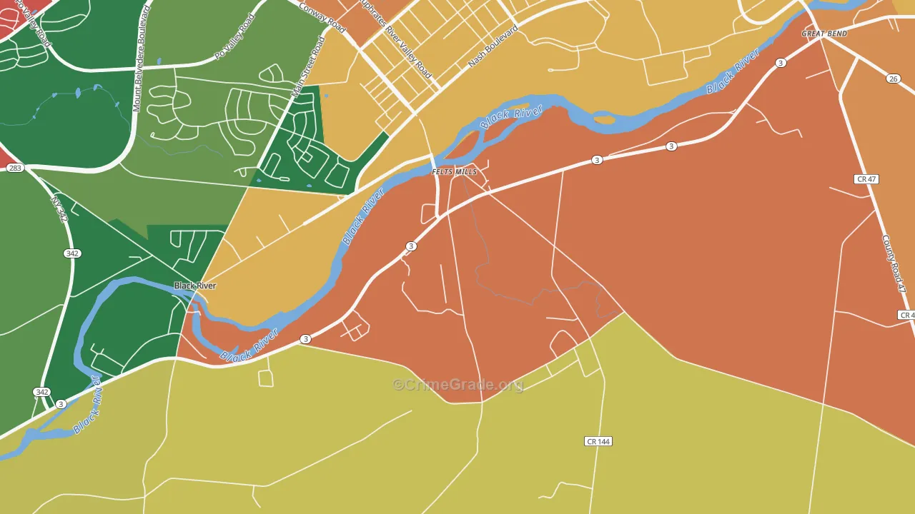 Felts Mills, NY Map of Theft Rates