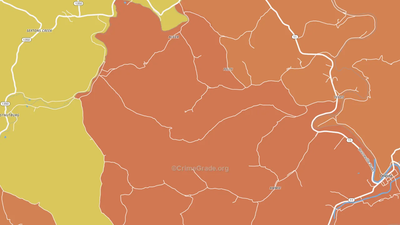 Felty, KY Map of Theft Rates