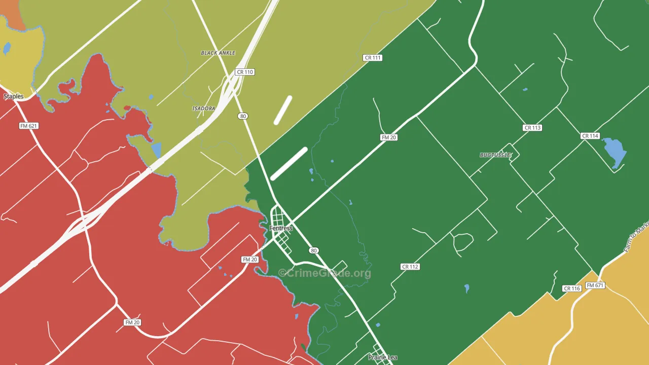 Fentress, TX Map of Theft Rates